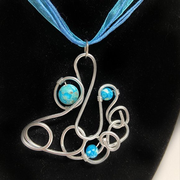Exquisite Hand Crafted Stainless Steel Wire Necklace with Blue Dyed Jasper Bead - Picture 7 of 10